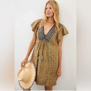 ANTHROPOLOGIE Astrid tunic, V-neck, floral printed, flutter sleeve dress 3X